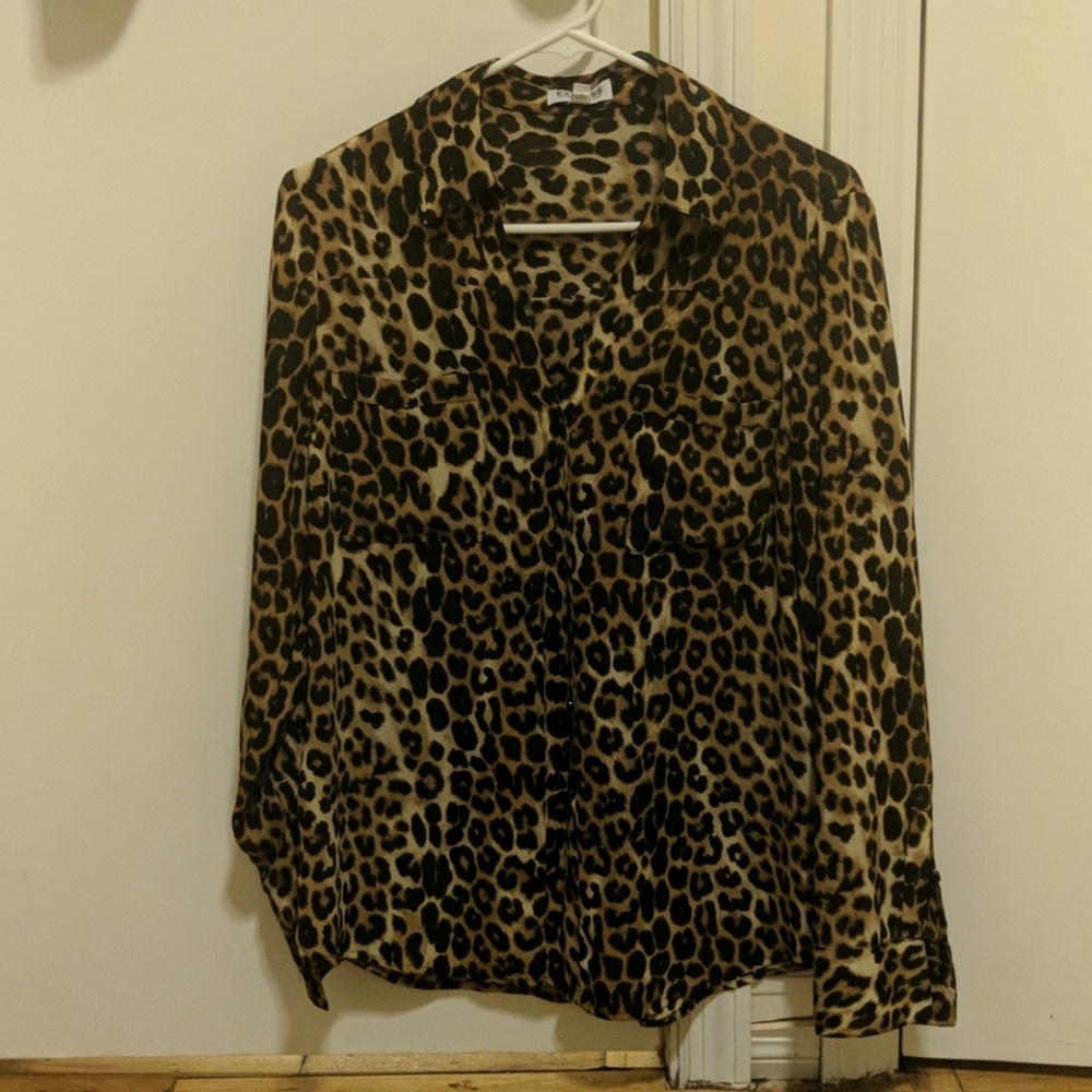Express Leopard Flowy Blouse